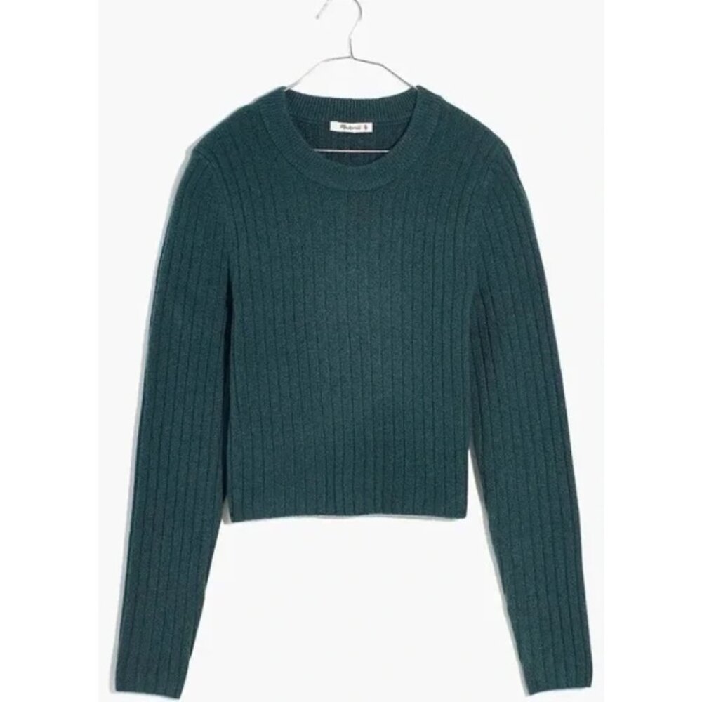 Madewell Green Ribbed Wool Blend Crew Neck Anguila Pullover Sweater Jumper XS